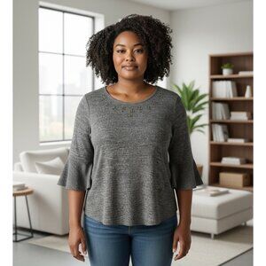 APT 9 Women's Plus Size XXL Gray Bell Sleeve Sweater Beaded Neckline Boho Hippie
